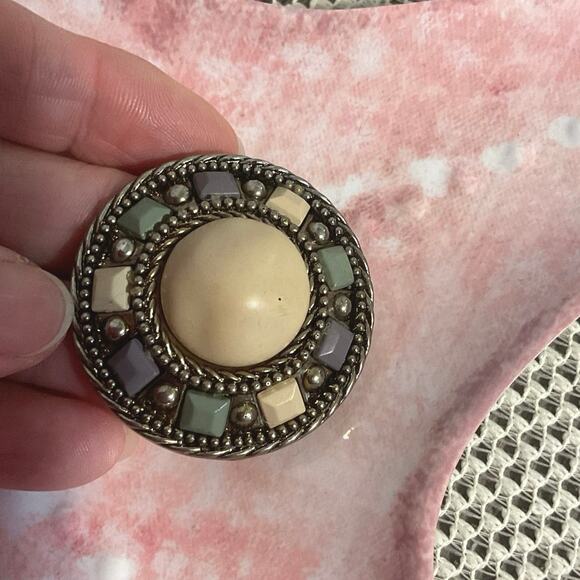 Vintage Retro Brooch Pin Beiges Blues - Picture 10 of 11